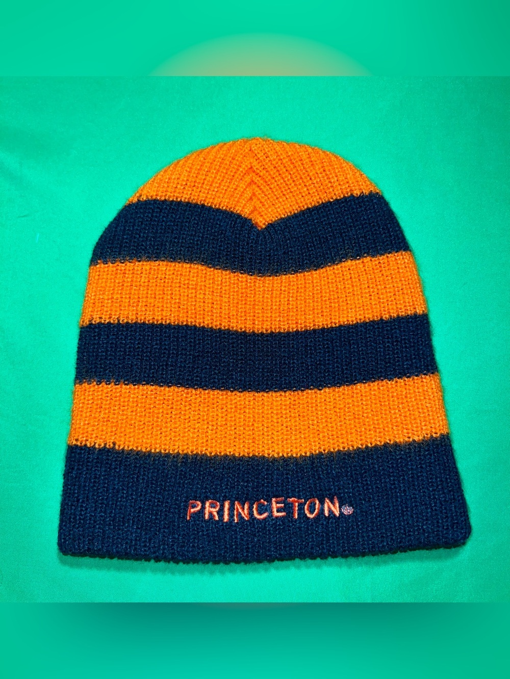 Princeton Orange & Navy Striped Knit Beanie